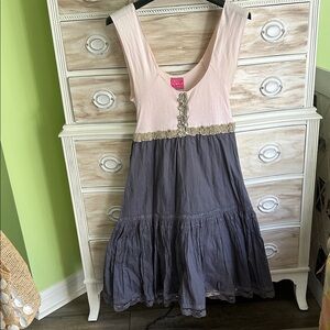 Free People Pink and Gray Dress with Lace Detail